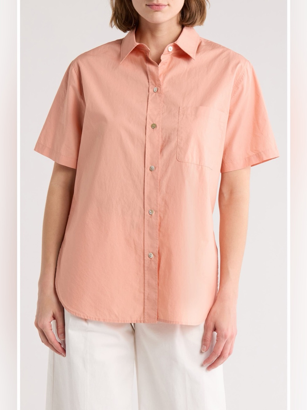 Vince Short Sleeve Cotton Poplin Button Up Shirt Apricot Size M NWOT